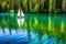 person, enjoying peaceful sail on crystal clear lake