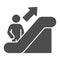 Person on escalator sign solid icon, Navigation concept, Escalator up sign on white background, elevator icon in glyph