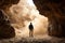 person, exploring mysterious cave system, when sand explosion rocks the ground and walls