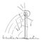 Person or Gardener or Farmer Step on Rake Hidden in Grass and Was Hit to Head , Vector Cartoon Stick Figure Illustration