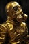 Person with gas mask in dark gold style. A close up of man in gas mask.