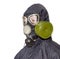 Person in a gas mask on a light background