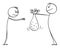 Person Giving Money Gift or Charity Donation to Poor Man, Vector Cartoon Stick Figure Illustration