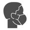 Person head with respirator or mask solid icon. Masked person glyph style pictogram on white background. Coronavirus