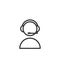 Person with a headset thin line icon. Call center support assistance or man speaking with his headphone and microphone