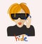 Person hiding her eyes under sunglasses. Vector isolated illustration with lettering