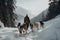 A person hiking with sled dogs AI generated