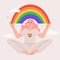 Person hold lgbt rainbow. Pride month celebration against violence, descrimination, human rights. Lgbt greeting card