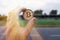 Person holding a bitcoin golden token coin