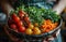 Person Holding Bowl Filled With Abundant Fresh Vegetables. A person holding a bowl filled with a variety of vibrant and nutritious