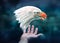 Person holding fractal endangered eagle illustration 3D rendering