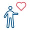 Person holding heart icon. Vector thin line illustration. Helping, volunteering, donation, charity, humanitarian, medical, love