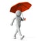 A person holding a red umbrella and walking with long strides. Comfortable light exercise. white background.