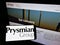 Person holding smartphone with logo of Italian electric cable manufacturer Prysmian SpA on screen in front of web page.