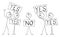 Person holding Yes Sign, Disagree with Crowd with No Signs,Individuality Concept , Vector Cartoon Stick Figure