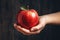 A person holds a crisp, red apple in their hands, showcasing the simplicity and beauty of this fresh fruit in close-up, Close-up