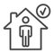 Person at home with check mark line icon, covid-19 concept, stay home sign on white background, Coronavirus quarantine