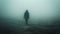 A person in a hooded jacket standing on the foggy ground, AI