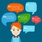 Person icon with colorful dialog speech bubbles.