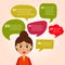 Person icon with colorful dialog speech bubbles.