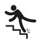 Person injury slipping on wet floor. Falling people black simple silhouette, danger symbol unbalanced man slips and fall