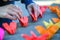 person lining up heart origamis for a photo shoot