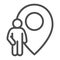 Person with location marker line icon, Navigation concept, Meeting point location sign on white background, User