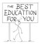 Person Looking at Education Advertising with Spelling Mistake , Vector Cartoon Stick Figure Illustration