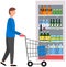 Person looking at fizzy drinks, lemonades in foodstuff store. Shopping in supermarket concept