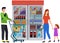 Person looking at fizzy drinks, lemonades in foodstuff store. Shopping in supermarket concept