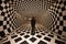 person, looking at series of optical illusions, with each one more mind-bendy than the last