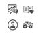 Person, Love book and Accounting icons. Tractor sign. Edit profile, Customer feedback, Supply and demand. Vector