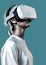 person man gadget headset glasses vr goggles technology digital futuristic cyber. Generative AI.