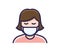 Person in medical face protection mask. Vector icon of a depressed and tired woman wearing a protective surgical mask.