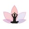 Person meditates in pink lotus blossom