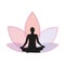 Person meditates in pink lotus blossom