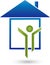 Person in motion and house, business and real estate logo