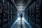 person, navigating labyrinth of racks and servers in data center