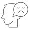 Person with negative thought thin line icon, communication concept, User with speech bubble sign on white background