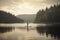 person, paddleboarding on tranquil lake, surrounded by the natural beauty of nature