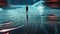 A person peacefully stands in the middle of a body of water, surrounded by the calming expanse, Ripples on a virtual reality water