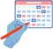 Person planning schedule, marking dates in calendar. Employee works to create weekly plan, timetable