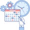 Person planning schedule, planner. Employee works to create weekly plan and deal with deadline
