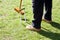 Person playing croquet