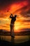 person playing gold at sunset illustration, man golfing