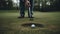 A person plays golf aiming for the hole in one or as close as possible created with Generative AI