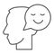 Person with positive thought thin line icon, communication concept, User with speech bubble sign on white background