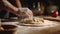 person preparing a baker rolling out dough and filling it with a delicious apple mixture to make apple turnovers, AI-Generated