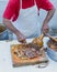 Person preparing birria. Typical food from Jalisco