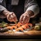 Person Preparing Sushi on a Cutting Board. Generative AI.